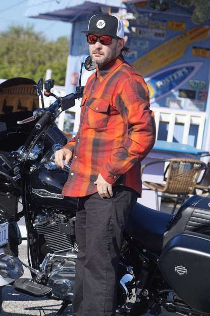 Men's Plaid Flannel Biker Shirt with CE Approved Armor - Reinforced w/ Aramid Fiber