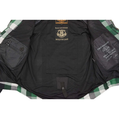 Men's Plaid Flannel Biker Shirt with CE Approved Armor - Reinforced w/ Aramid Fiber