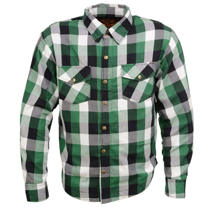 Men's Plaid Flannel Biker Shirt with CE Approved Armor - Reinforced w/ Aramid Fiber