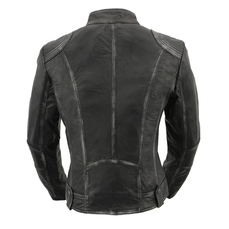Women's Black Sheepskin Scuba Style Fashion Leather Jacket