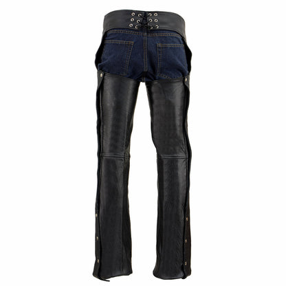 Men's Black Premium Leather Classic Jean Style Motorcycle Riding Chaps SH1101