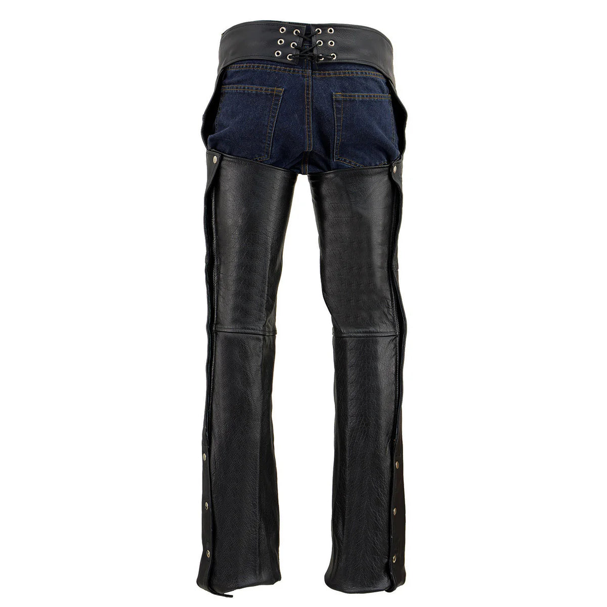 Men's Black Classic Leather Chaps with Jean Pockets