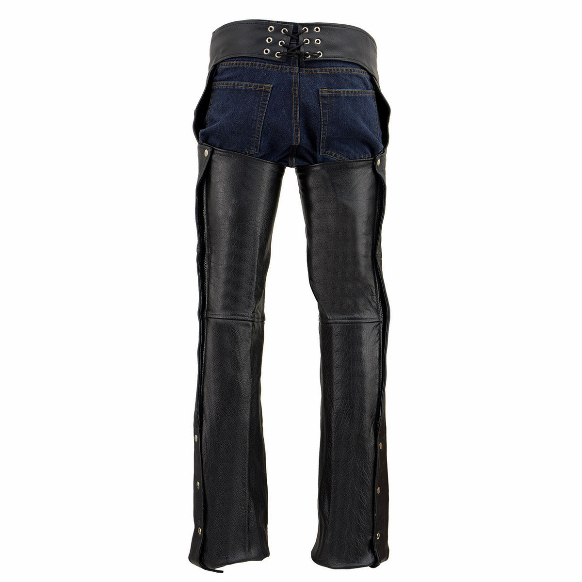 Men's Premium Buffalo Leather Motorcycle Chaps Black Jean Style Pockets Tall SH1101TALL