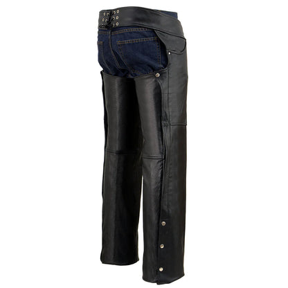 Men's Classic Black Tall Sizes Leather Chaps with Jean Pockets