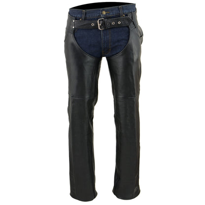 Men's Black Premium Leather Classic Jean Style Motorcycle Riding Chaps SH1101