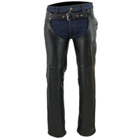 Men's Classic Black Tall Sizes Leather Chaps with Jean Pockets