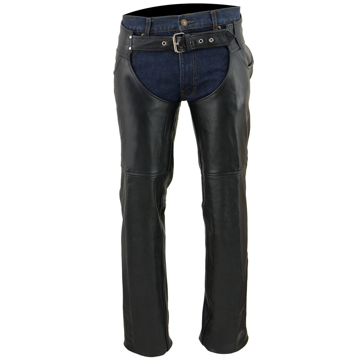 Men's Premium Buffalo Leather Motorcycle Chaps Black Jean Style Pockets Tall SH1101TALL