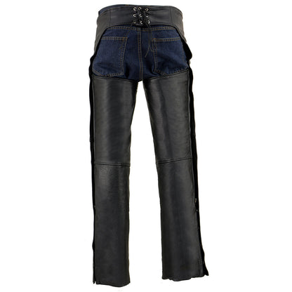 Men's Black Leather Slash Pocket Chaps Snap Out Thermal Lined Motorcycle Riders SH1103