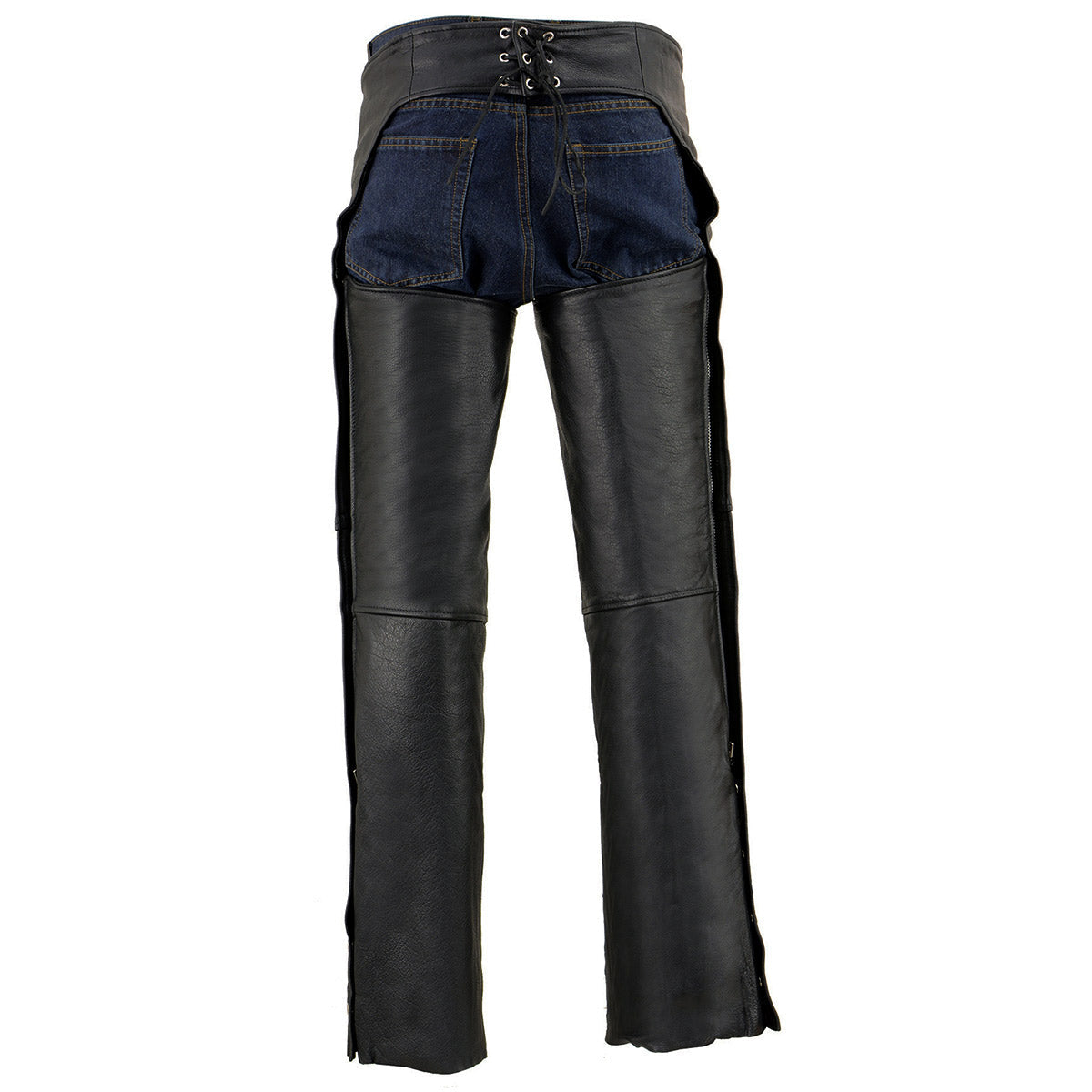 Men's Black Leather Slash Pocket Chaps Snap Out Thermal Lined Motorcycle Riders SH1103
