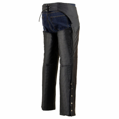 Men's Black Leather Slash Pocket Chaps Snap Out Thermal Lined Motorcycle Riders SH1103