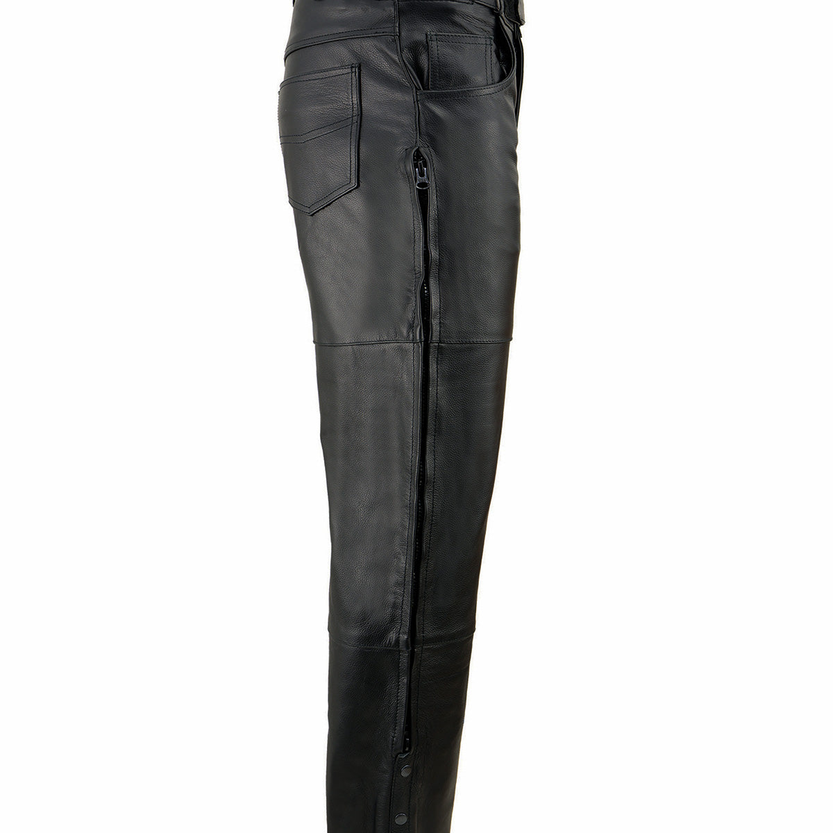 Men's Black Leather Motorcycle Over Pants Jean Style Pockets SH1150