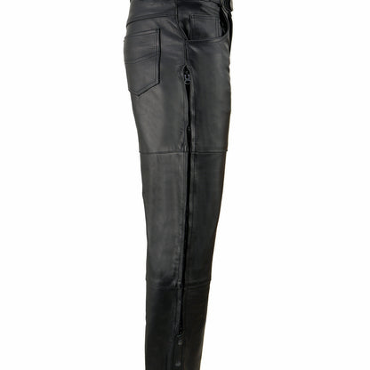 Men's Black Leather Motorcycle Over Pants Jean Style Pockets SH1150