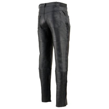 Men's Black Leather Motorcycle Over Pants Jean Style Pockets SH1150