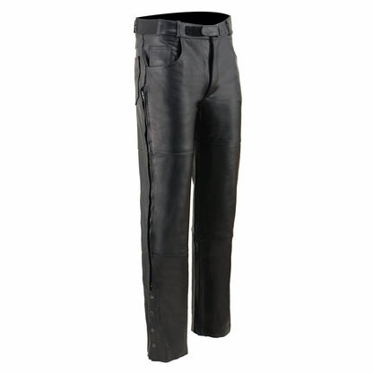Men's Black Leather Motorcycle Over Pants Jean Style Pockets SH1150