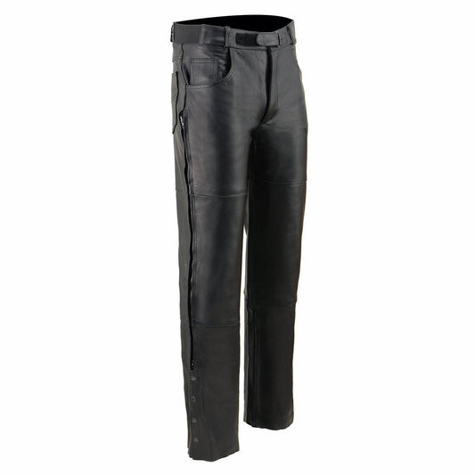 Men's Black Leather Motorcycle Over Pants Jean Style Pockets SH1150