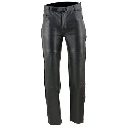 Men's Black Leather Motorcycle Over Pants Jean Style Pockets SH1150