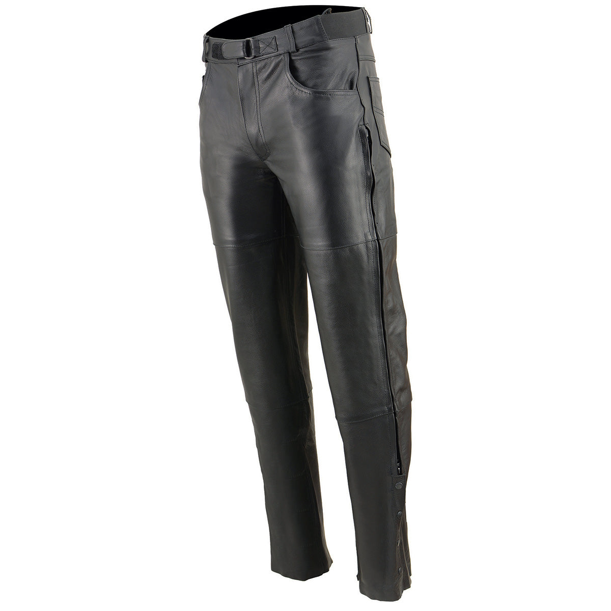 Men's Black Leather Motorcycle Over Pants Jean Style Pockets SH1150