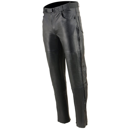 Men's Black Leather Motorcycle Over Pants Jean Style Pockets SH1150