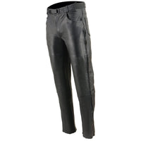 Men's Black Leather Motorcycle Over Pants with Jean Style Pockets