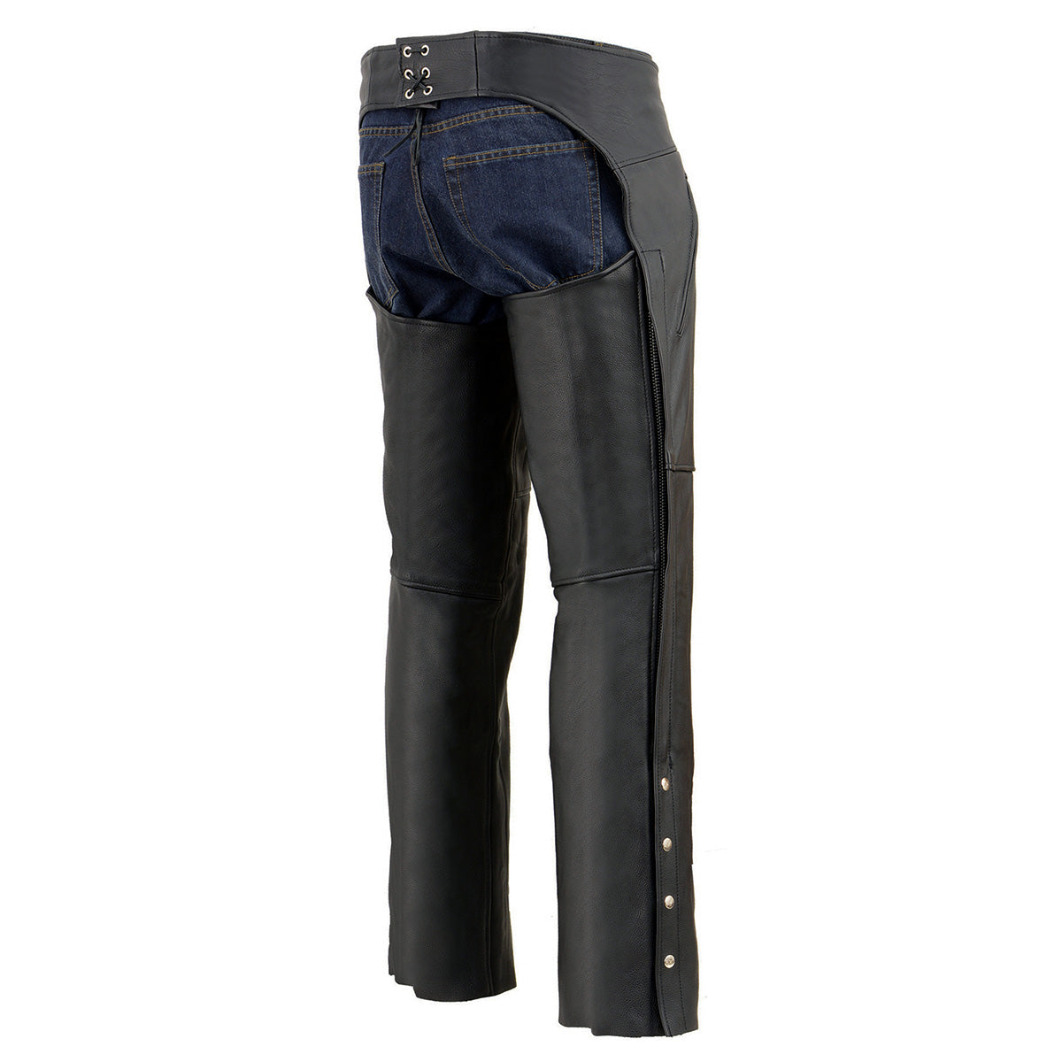 Men's Black Prime Leather Motorcycle Chaps Zipped Thigh Pocket Mesh Lined SH1190