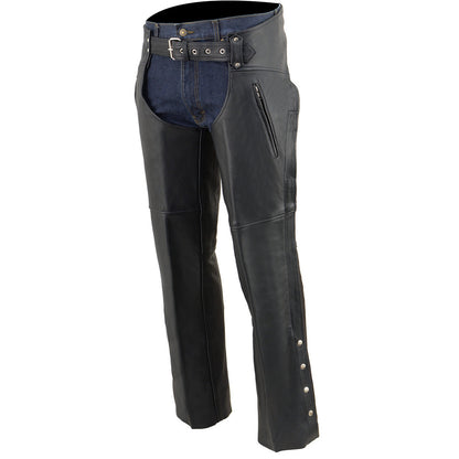 Men's Black Prime Leather Motorcycle Chaps Zipped Thigh Pocket Mesh Lined SH1190