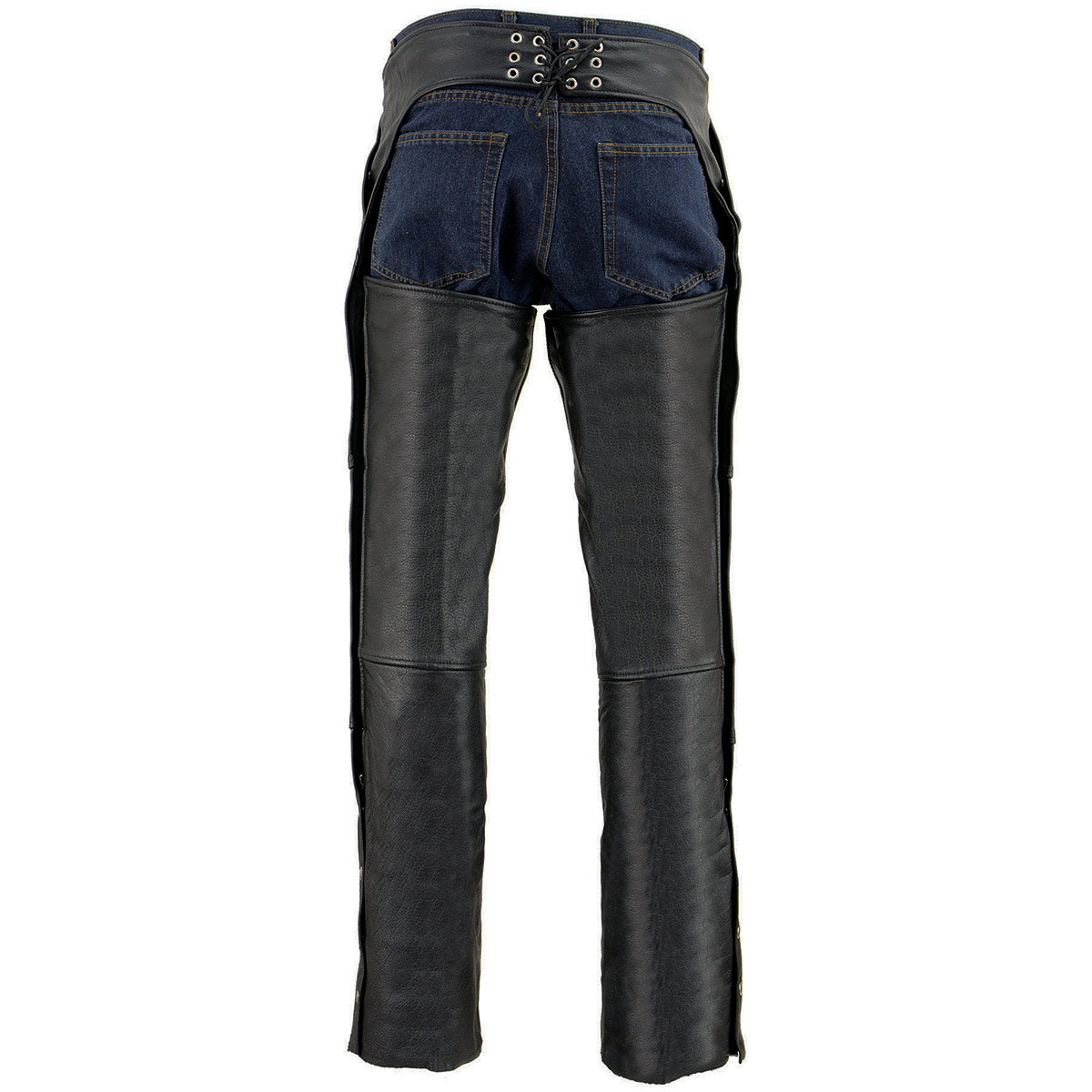 Men's Buffalo Leather Chaps 4-Pocket Snap Out Thermal Lined Motorcycle Riding