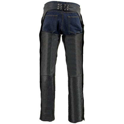 Men's Buffalo Leather Chaps 4-Pocket Snap Out Thermal Lined Motorcycle Riding