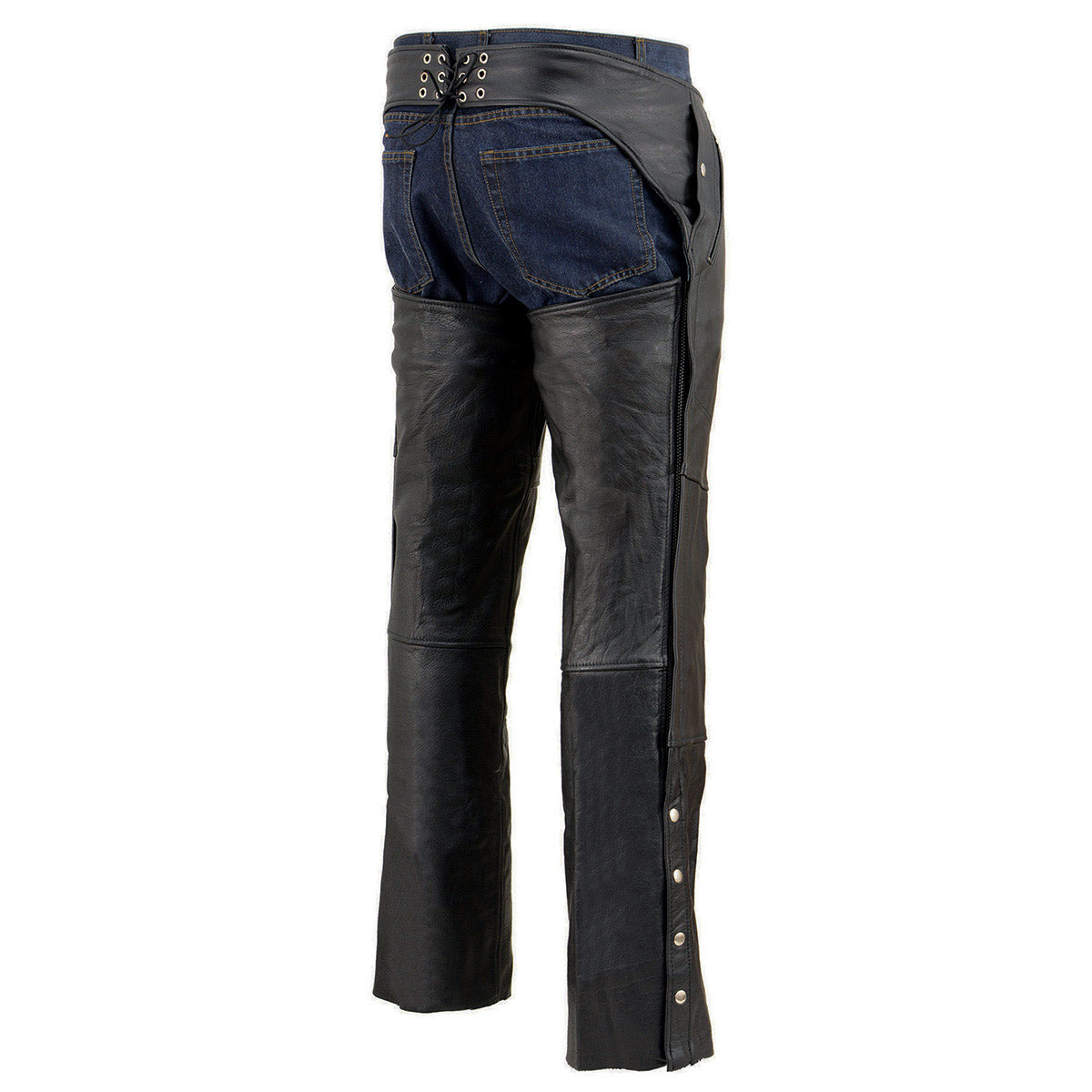Men's Buffalo Leather Chaps 4-Pocket Snap Out Thermal Lined Motorcycle Riding