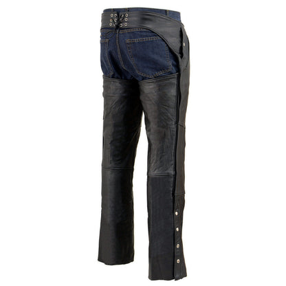 Men's Buffalo Leather Chaps 4-Pocket Snap Out Thermal Lined Motorcycle Riding