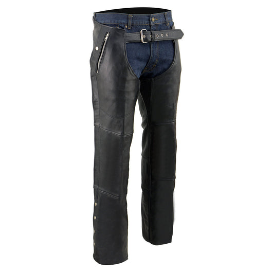 Men's Buffalo Leather Chaps 4-Pocket Snap Out Thermal Lined Motorcycle Riding