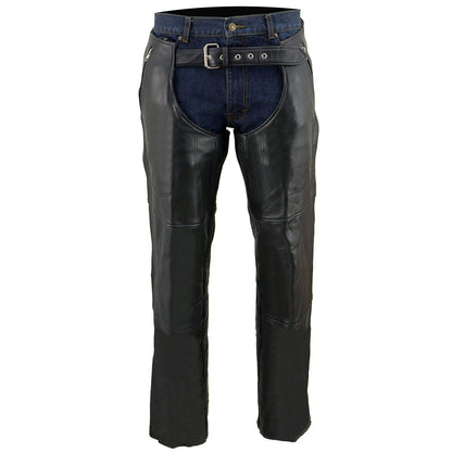 Men's Buffalo Leather Chaps 4-Pocket Snap Out Thermal Lined Motorcycle Riding