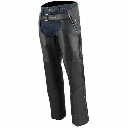 Men's Buffalo Leather Chaps 4-Pocket Snap Out Thermal Lined Motorcycle Riding