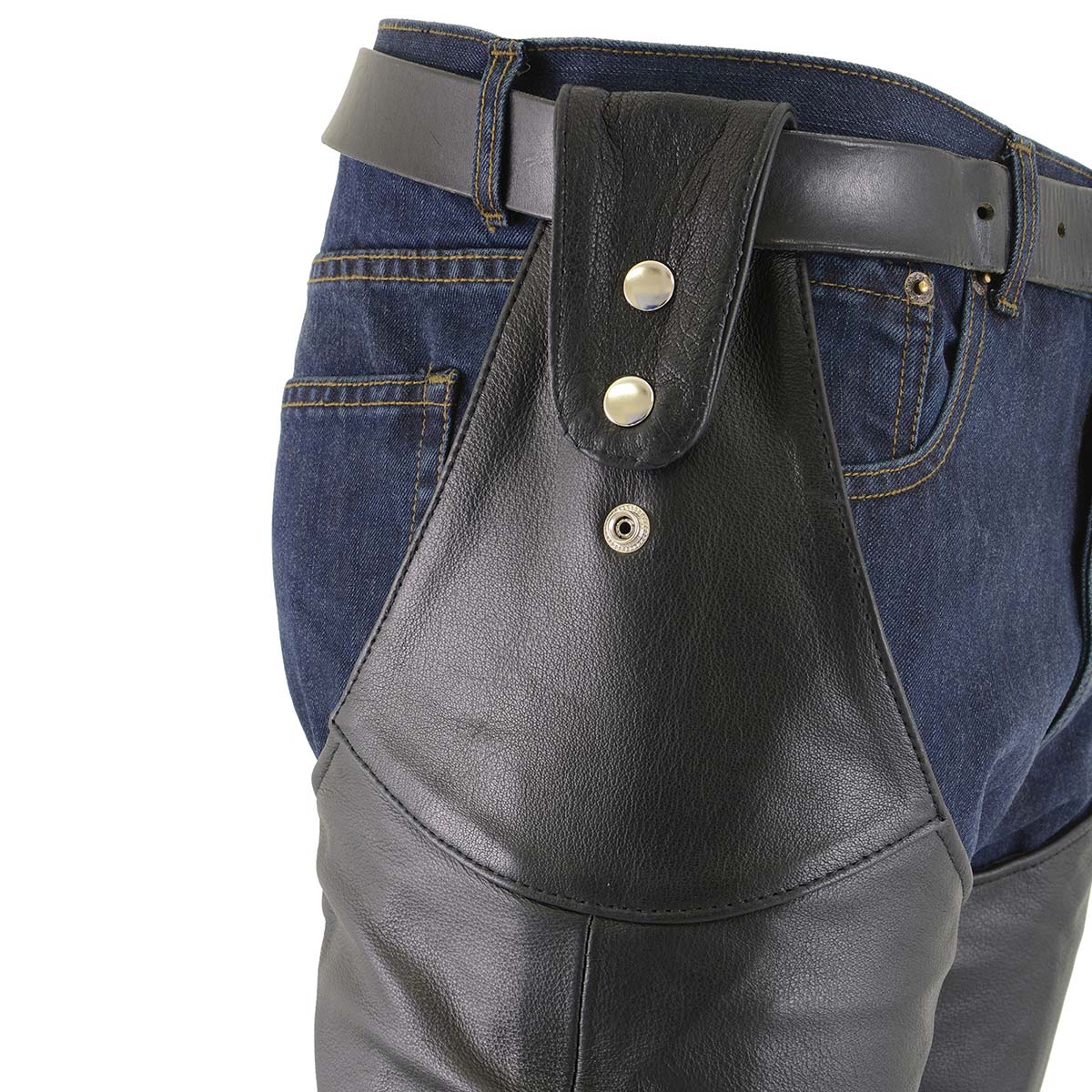 Men's Black Buffalo Leather Beltless Side Snap Chaps SH1198
