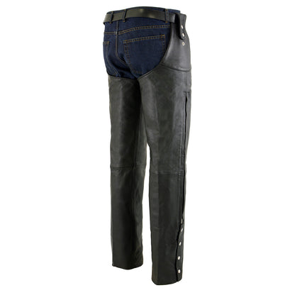 Men's Black Buffalo Leather Beltless Side Snap Chaps SH1198