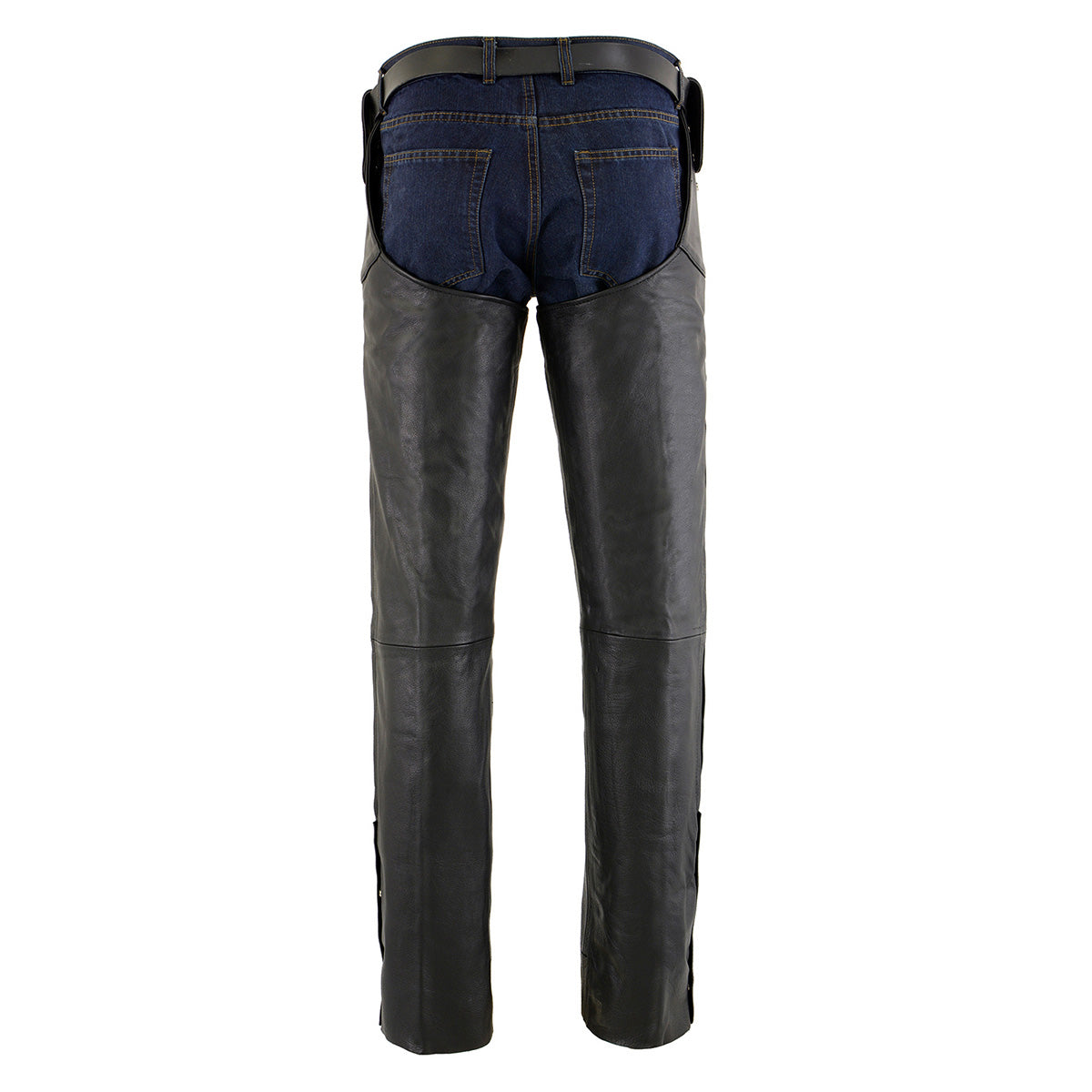 Men's Black Buffalo Leather Beltless Side Snap Chaps SH1198