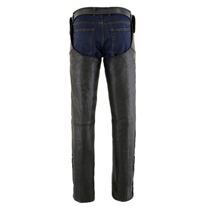 Men's Black Buffalo Leather Beltless Side Snap Chaps SH1198