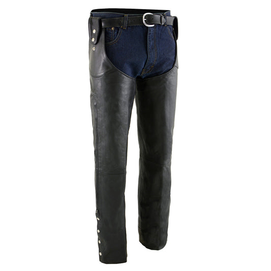 Men's Black Buffalo Leather Beltless Side Snap Chaps SH1198