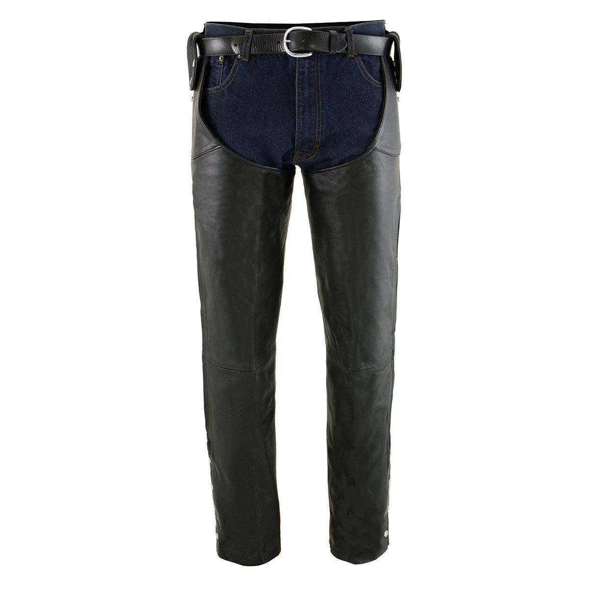 Men's Black Buffalo Leather Beltless Side Snap Chaps SH1198