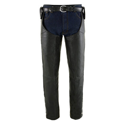 Men's Black Buffalo Leather Beltless Side Snap Chaps SH1198