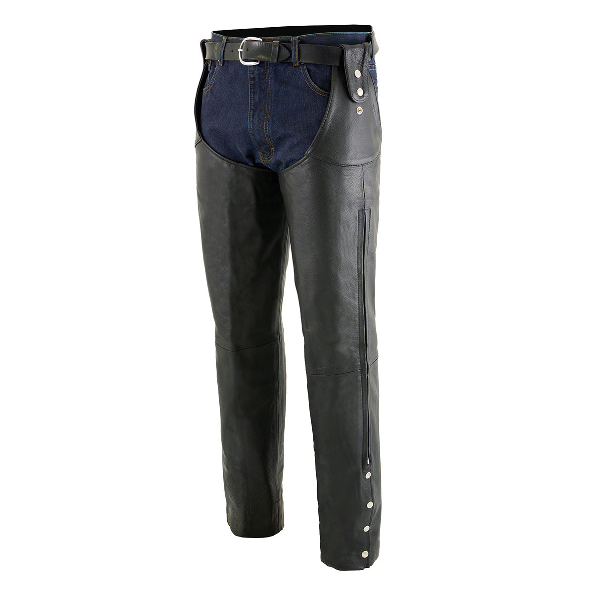 Men's Black Buffalo Leather Beltless Side Snap Chaps SH1198