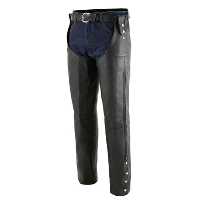 Men's Black Buffalo Leather Beltless Side Snap Chaps SH1198