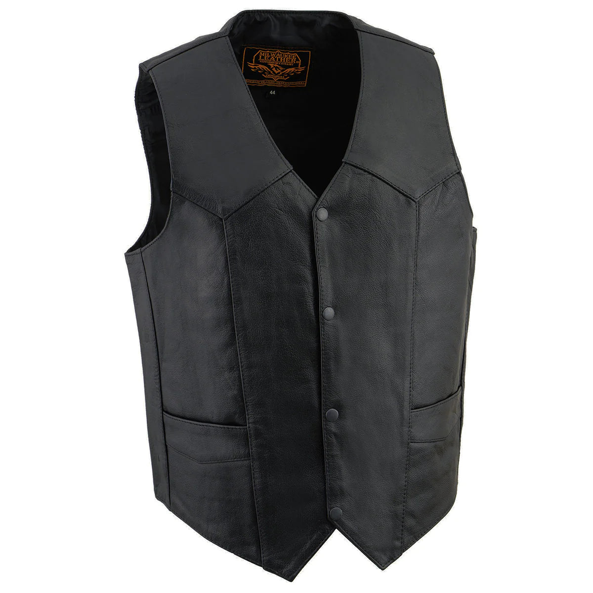 Men's Classic Black Leather Vest with Snap Button Closure