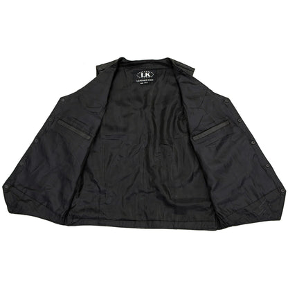 Men's Tall Sizes Classic Black Leather Snap Front Biker Vest