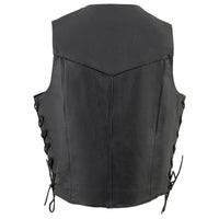 Men's Black Leather Classic Side Lace Biker Vest