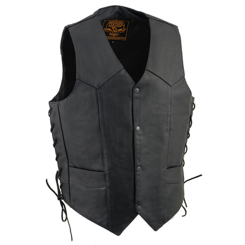 Men's Black Leather Classic Side Lace Biker Vest