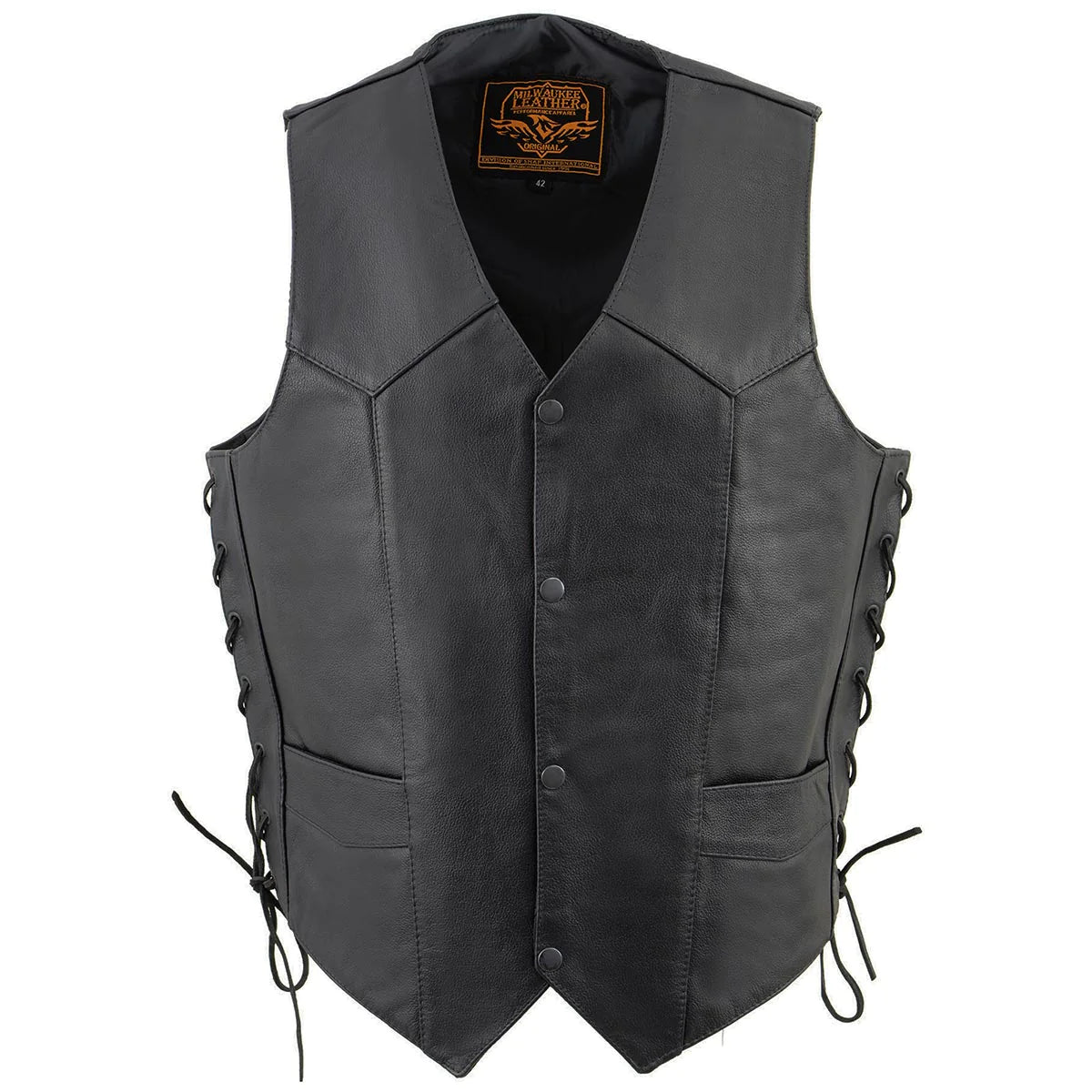 Men's Black Leather Classic Side Lace Biker Vest