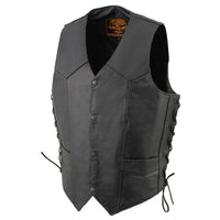 Men's Black Leather Classic Side Lace Biker Vest