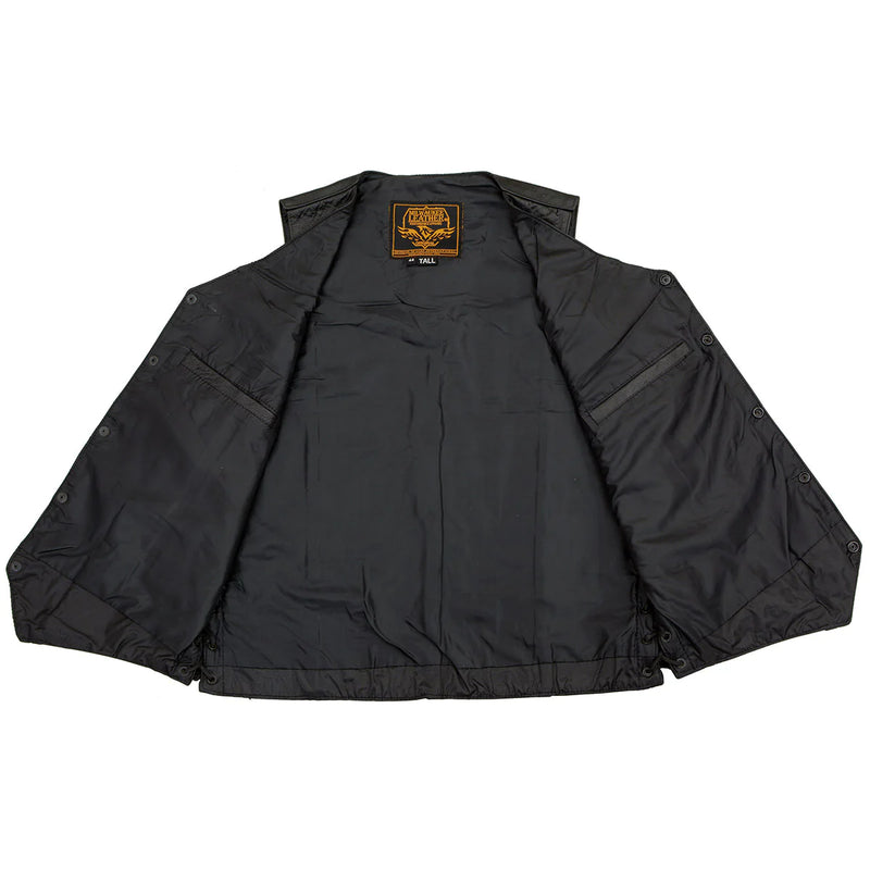 Men's Black Leather Classic Side Lace Biker Vest