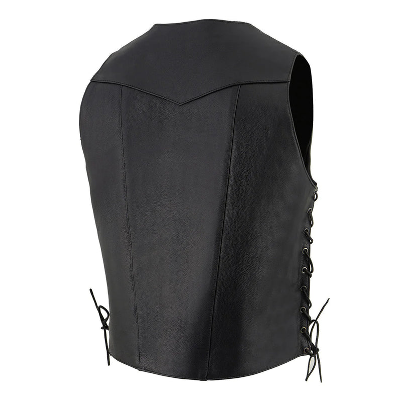 Men's Classic Black Leather 10 Pocket Vest