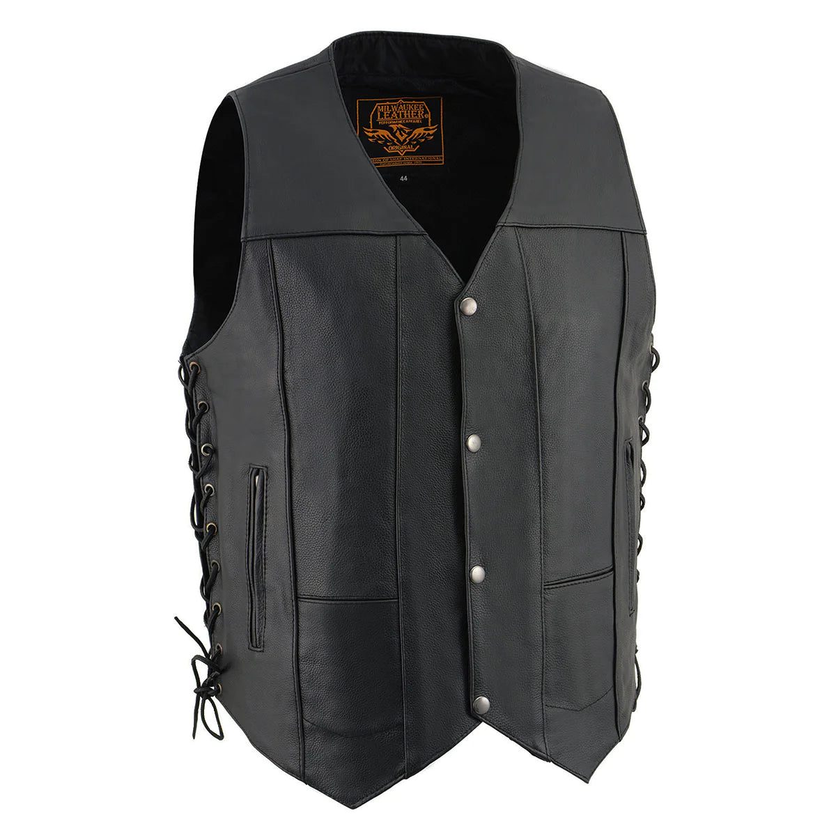 Men's Classic Black Leather 10 Pocket Vest